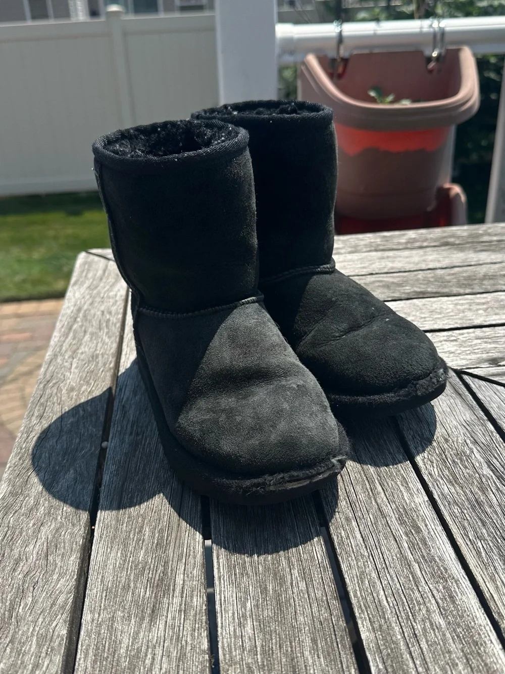 UGG Kids Black Short Fuzzy Lined Boots